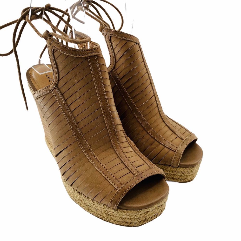 Lucky Brand Laceey Leather Wedge Peep Toe Sandal - Picture 4 of 15